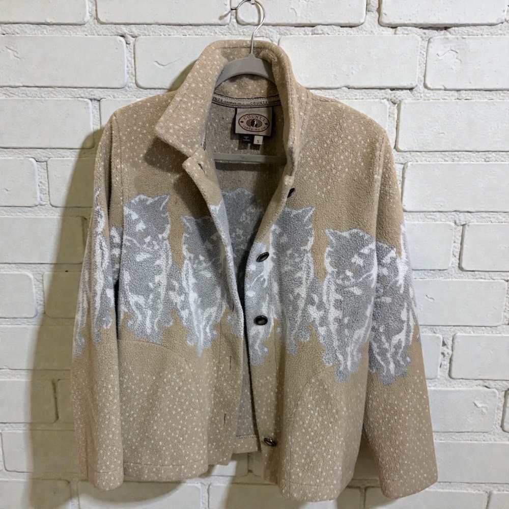Country Clothing Co Western Boho Cat Polka Dot Button Sherpa Jacket Small